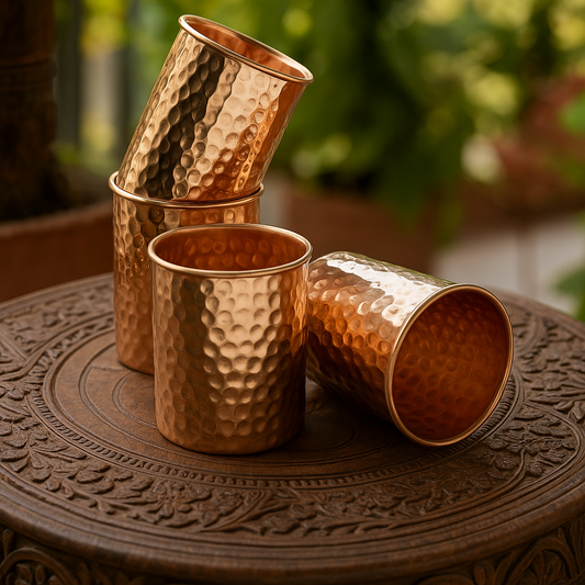 Ayurvedic Hammered Copper Glass Set