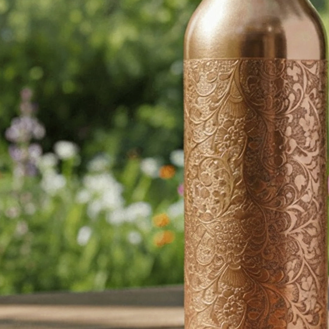 Special Edition Mandala Engraved Copper Water Bottle | Spiritual Wellness & Meditation Design