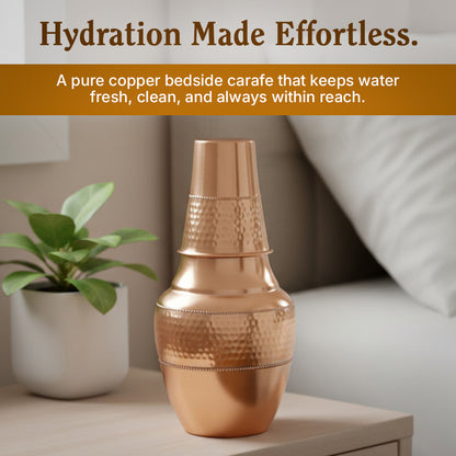 Pure Copper Bedside Water Carafe & Tumbler Set | Overnight Alkaline Water Storage System