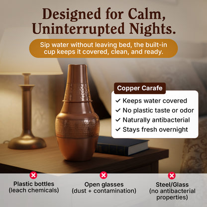 Pure Copper Bedside Water Carafe & Tumbler Set | Overnight Alkaline Water Storage System