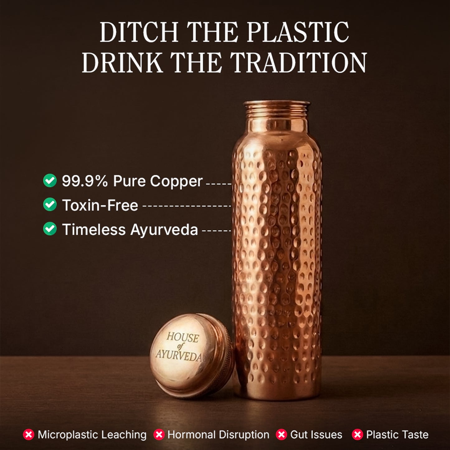 Certified Ayurveda® Pure Copper Water Bottles - V2 Hand-Hammered Edition [ Preorder ]