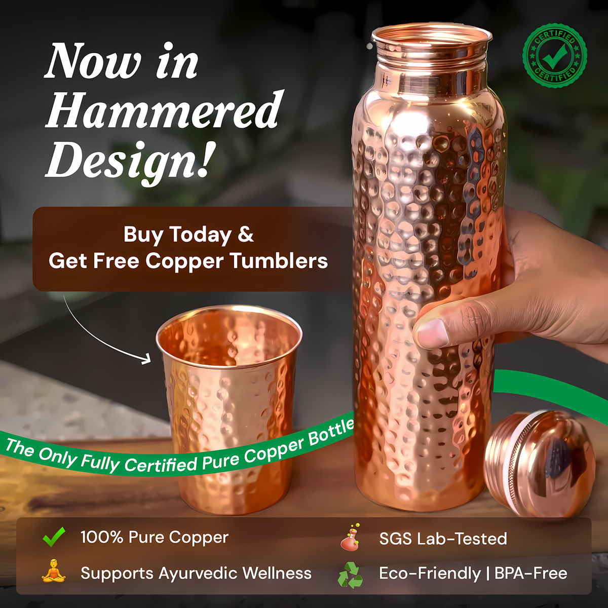 Hand-Hammered Copper Bottle V1 | Certified Ayurveda | House of Ayurveda ...
