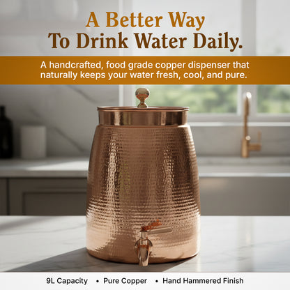 Niagara XL Copper Water Dispenser with Lid| 2.3 Gallon Family Hydration & Purification System