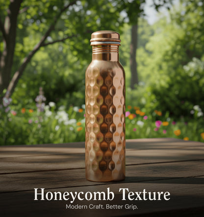 Special Edition Diamond-Cut Honeycomb Copper Water Bottle | Textured Anti-Slip Grip