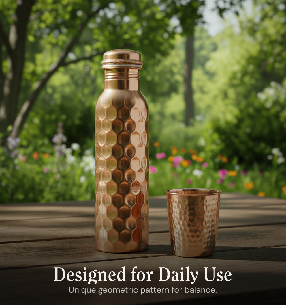 Special Edition Diamond-Cut Honeycomb Copper Water Bottle | Textured Anti-Slip Grip
