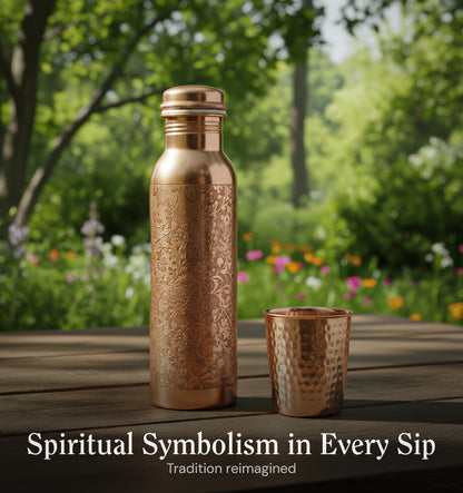 Special Edition Mandala Engraved Copper Water Bottle | Spiritual Wellness & Meditation Design