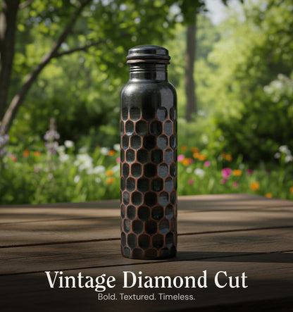 Special Edition Antique Black Diamond-Cut Copper Water Bottle | Vintage Heritage Collection TAMRA EST1956