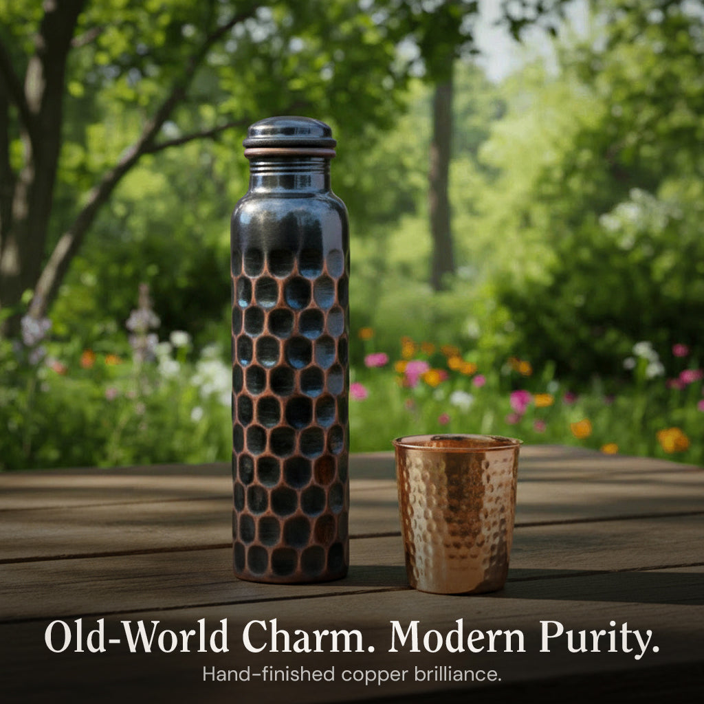 Special Edition Antique Black Diamond-Cut Copper Water Bottle | Vintage Heritage Collection TAMRA EST1956